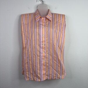 TELA Shirt Womens 44IT/M Peach Lavender Striped Button‎ Minimalist Preppy Italy